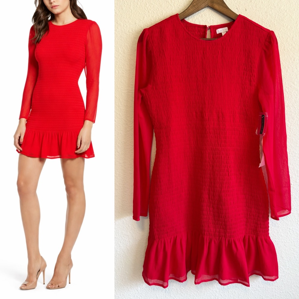 Leith Smocked Chiffon Red Mini Dress – Size M – NWT